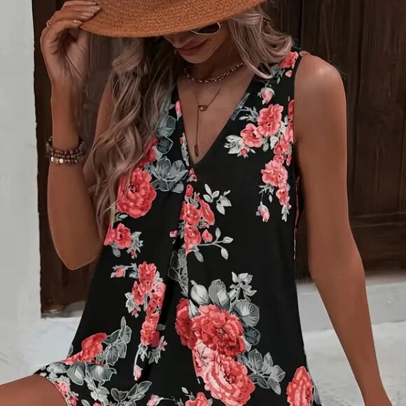 Women's Plus Size Floral Print Relaxed Fit Summer Fashionable Sleeveless Top 14W - Picture 5 of 11